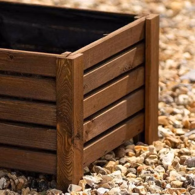 Primrose Wooden Cube Planter Tub in Brown and Yellow