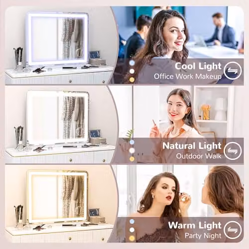 HOMCOM Dimmable LED Vanity Makeup Mirror with Touch Control, White, W: 80 cm, H: 62 cm – 3