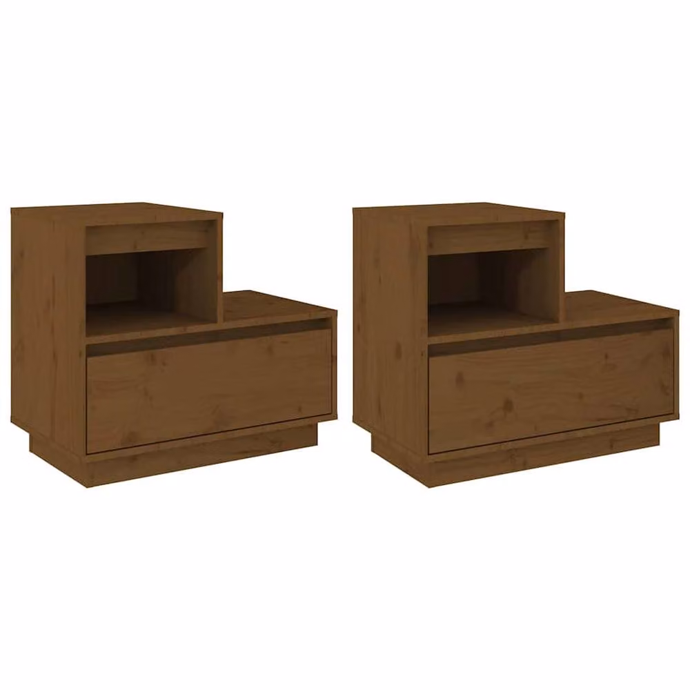 Berkfield Home Beautiful Bedside Cabinets, 2 Piece, Honey Brown, W/D/H: 60 x 34 x 51 cm – 3