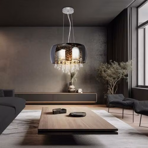 Globo Lighting Crystal Hanging Lamp Chrome and Transparent Glass Ceiling Light Fixture 15809H – 2