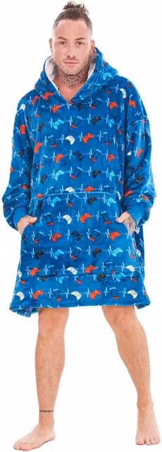 Keanu Childrens Game Over Controller Fleece Oversized Blanket Hoodie in Blue, Red and Black