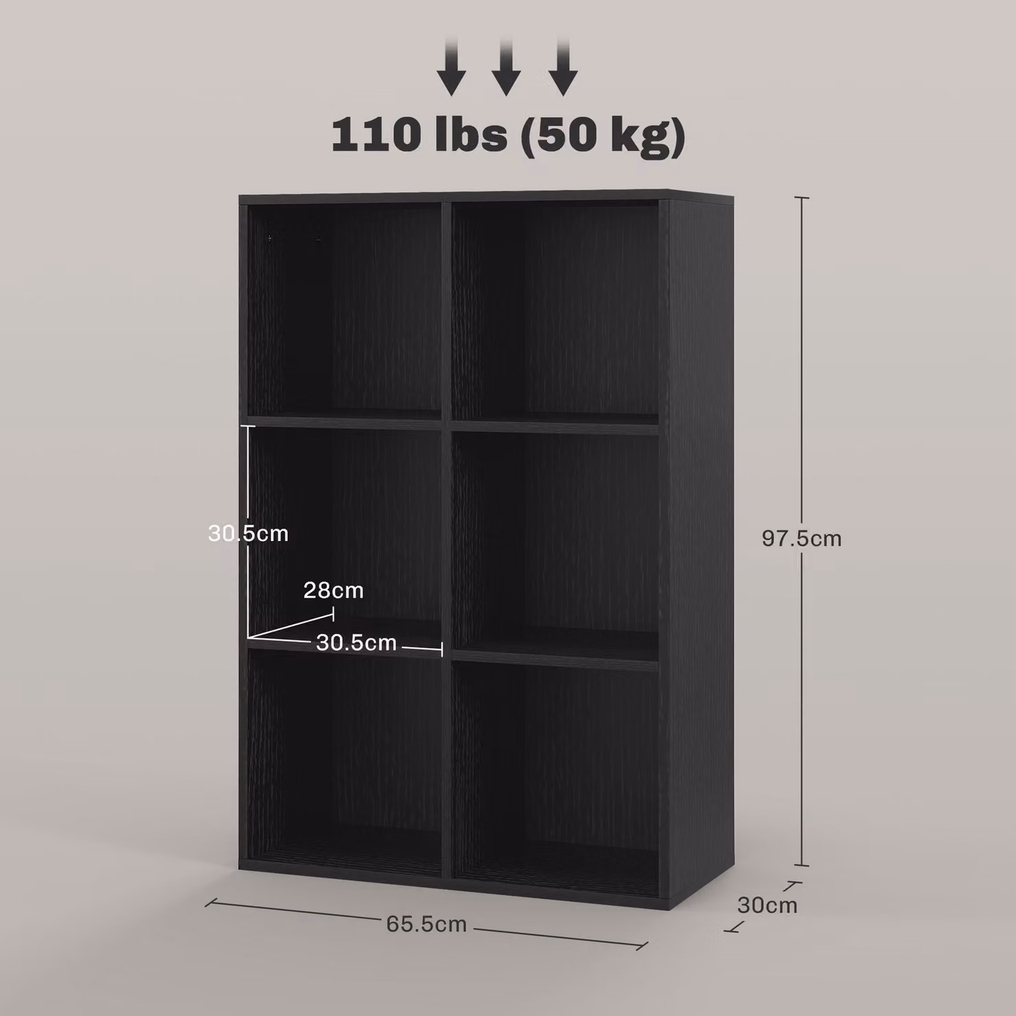 HOMCOM Six-Cube Freestanding Bookcase in Black Wood Effect – 3
