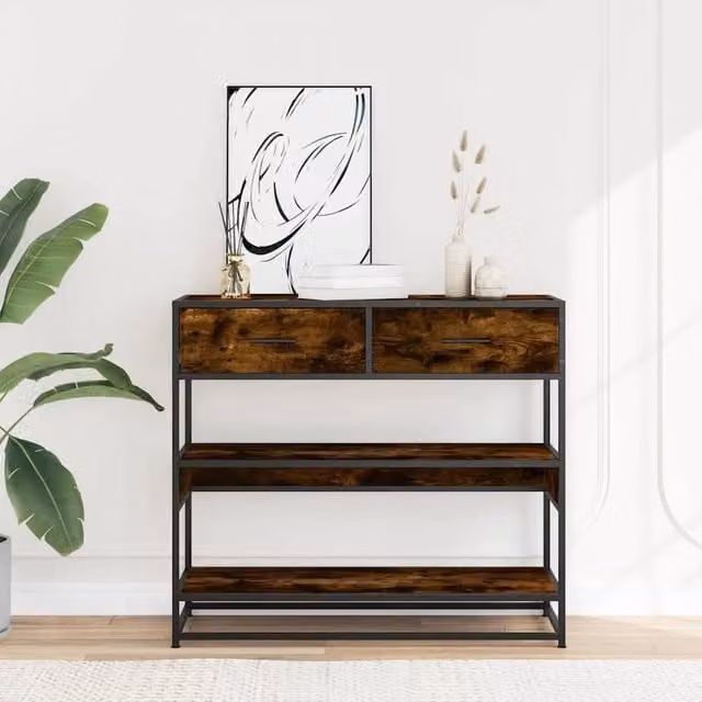 Berkfield Home Decorative Console Table in Smoked Oak Brown, W/D/H: 90 x 35 x 80 cm – 1