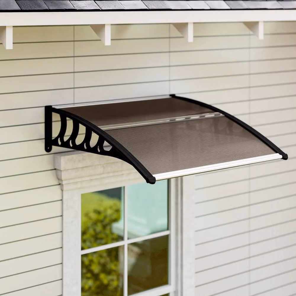 Rolipo Brown Aluminium Wall-Mounted Front Door Canopy Awning for Porch, W: 103 cm, D: 96.5 cm – 4