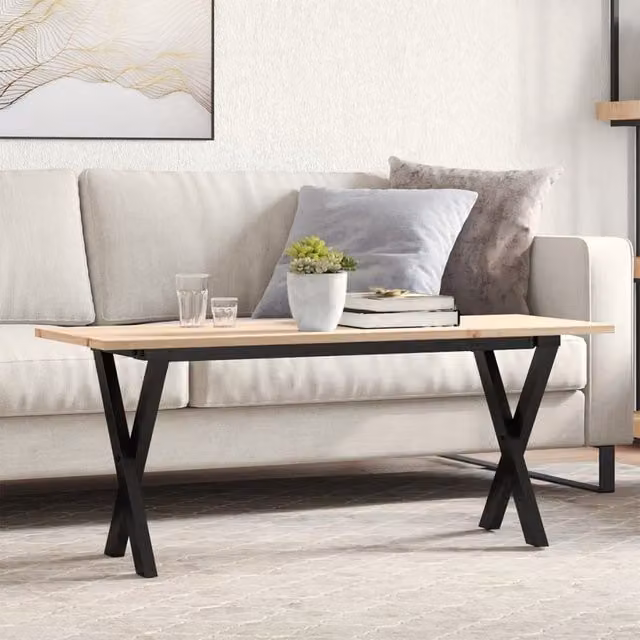 Berkfield Home X-Frame Coffee Table in Brown Solid Pine and Steel, W: 110 cm, D: 40 cm, H: 45 cm