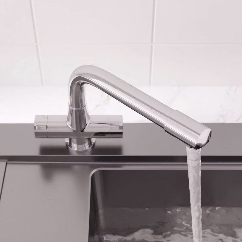 KORVIXA Kitchen Sink Mixer Tap in Silver Chrome with Two Handles and Swivel Spout – 2