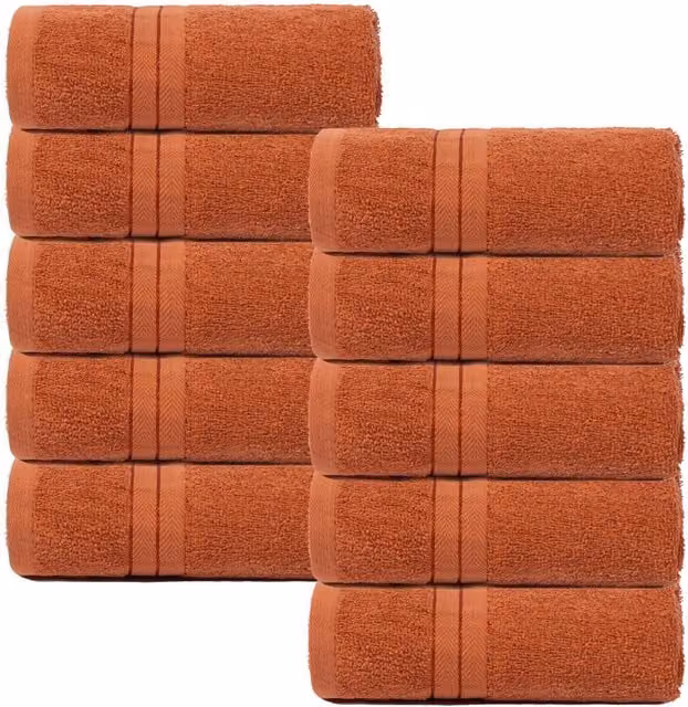 OHS 10 Pack of Fluffy 100% Cotton Terry Bathroom Hand Towels in Orange