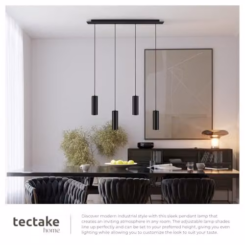 tectake Lumea Industrial Style Black Metal Pendant Light with 4 Adjustable Cylinder Lampshades – 3
