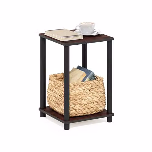 Furinno TURN-N-TUBE 2-Tier Side Table with Open Shelf in Dark Cherry – 1