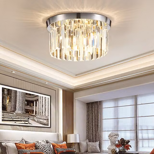 Livingandhome Crystal Cylinder Ceiling Light in Chrome and Blue