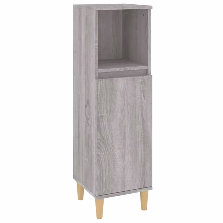 Berkfield Home Grey Sonoma Bathroom Cabinet with Hinged Doors and Open Shelf, W/D/H: 30 x 30 x 100 cm
