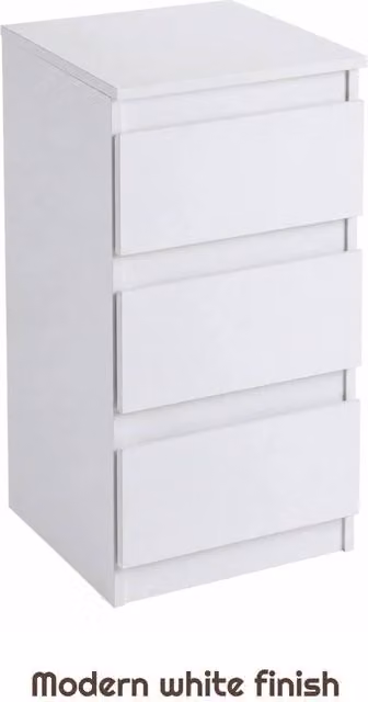 FORGEVIO White 3 Drawer Bedroom Nightstand Storage Bedside Cabinet