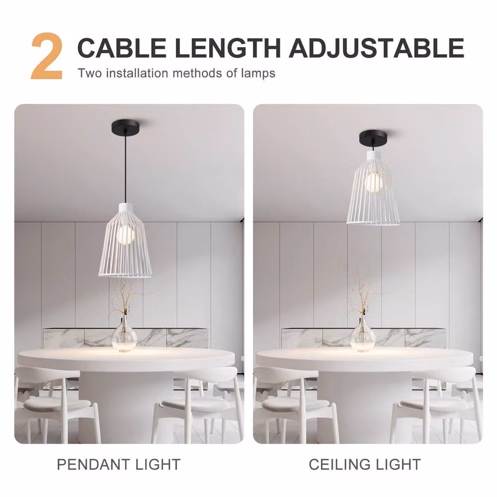 Harper Living White Metal Cage Pendant Ceiling Light with Adjustable Height and E27 Cap – 3