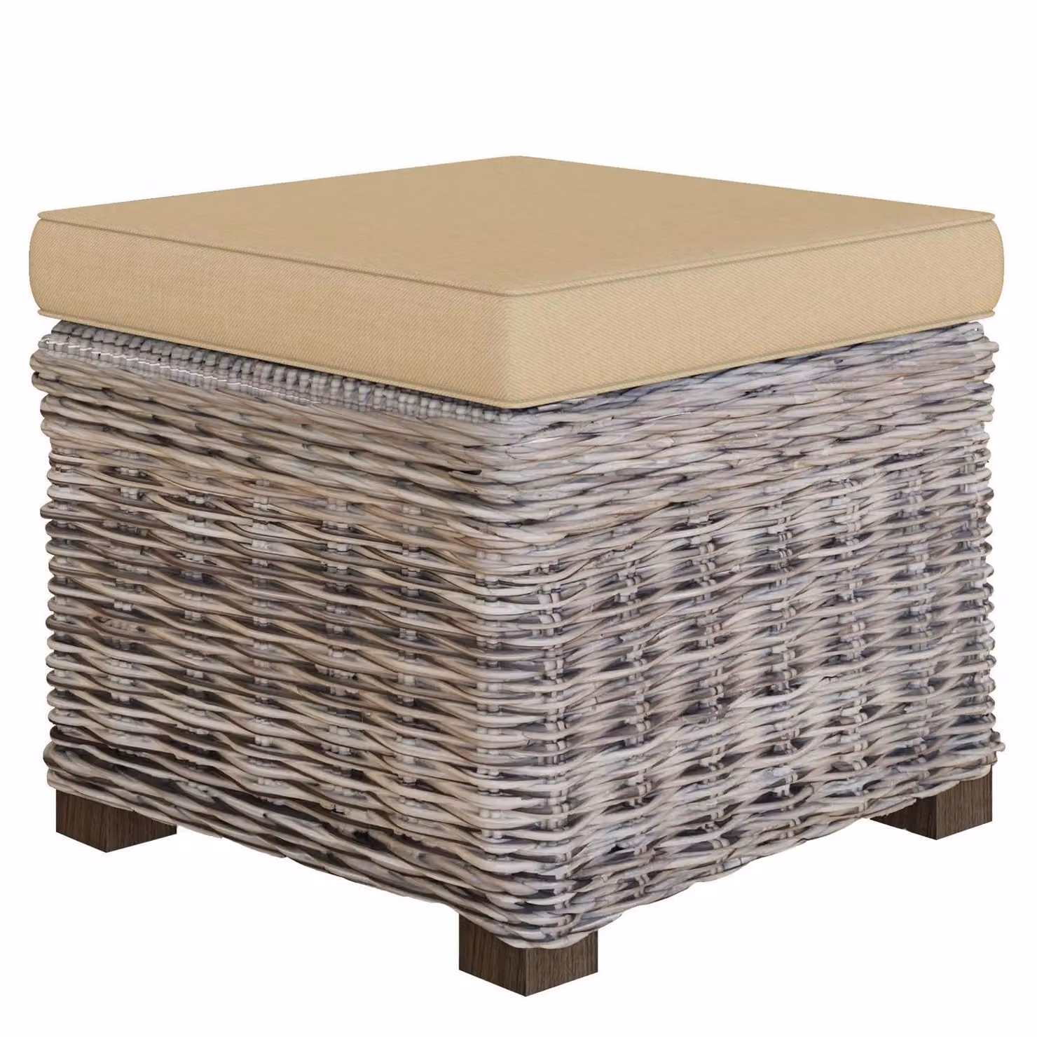 FWStyle Rustic Solid Pine and Rattan Padded Storage Ottoman Stool in Brown – 3