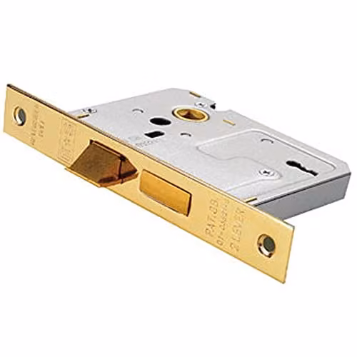 Loops 76mm 3 Lever Contract Sashlock with Square Forend in Electro Brassed Gold