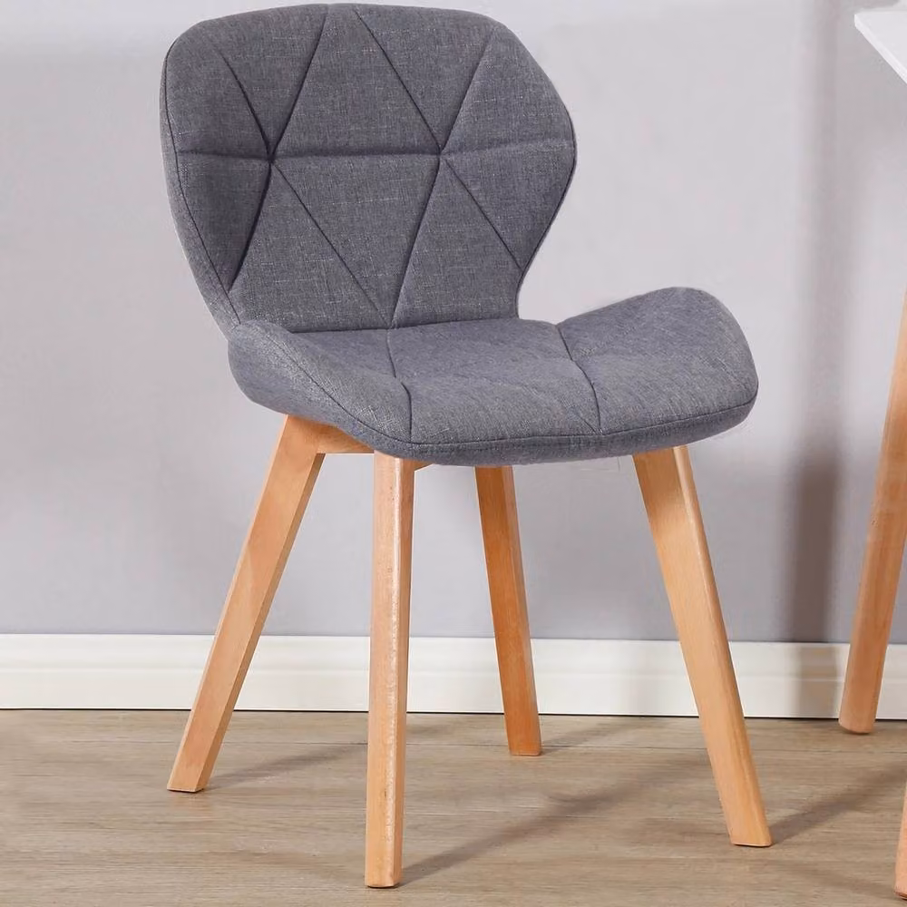 VOGREX 2 Diamond Dining Chairs in Grey Fabric with Beech Wood Legs – 4