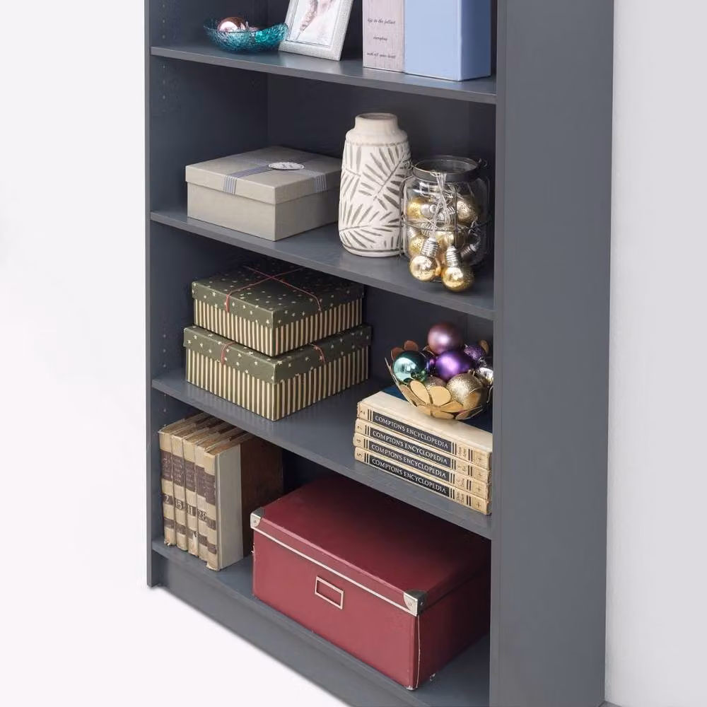 Timber Art Design 4 Tier Tall Bookcase and Display Shelving Unit in Dark Grey, H 150 x W 80 x D 30 cm – 3