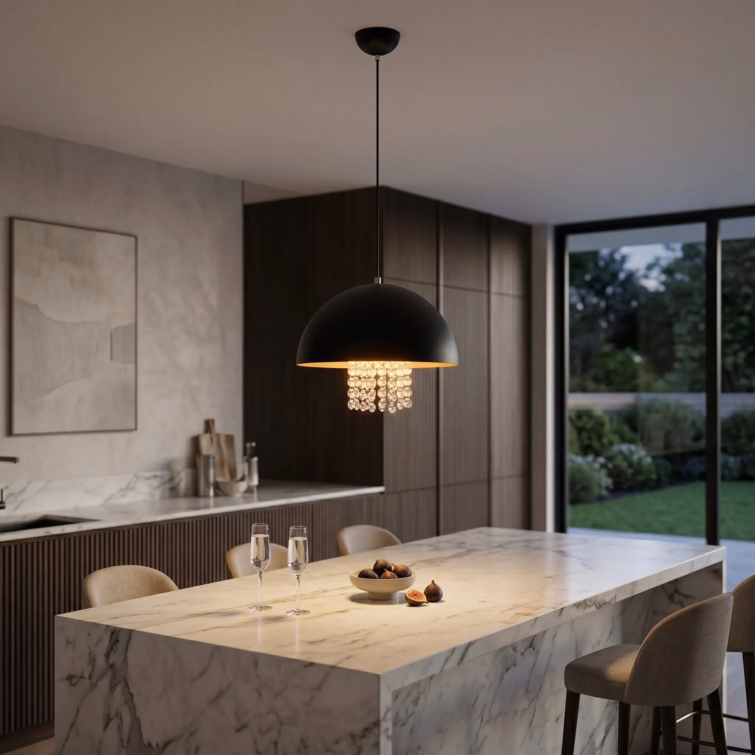 Orsina Black Metal and Crystal Pendant Light – 3