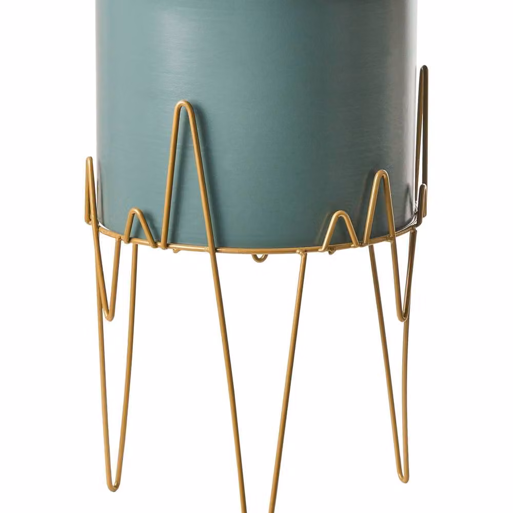 Wyld and Coco Green and Gold Metal Plant Stand, W/D/H: 28 x 28 x 50 cm – 2
