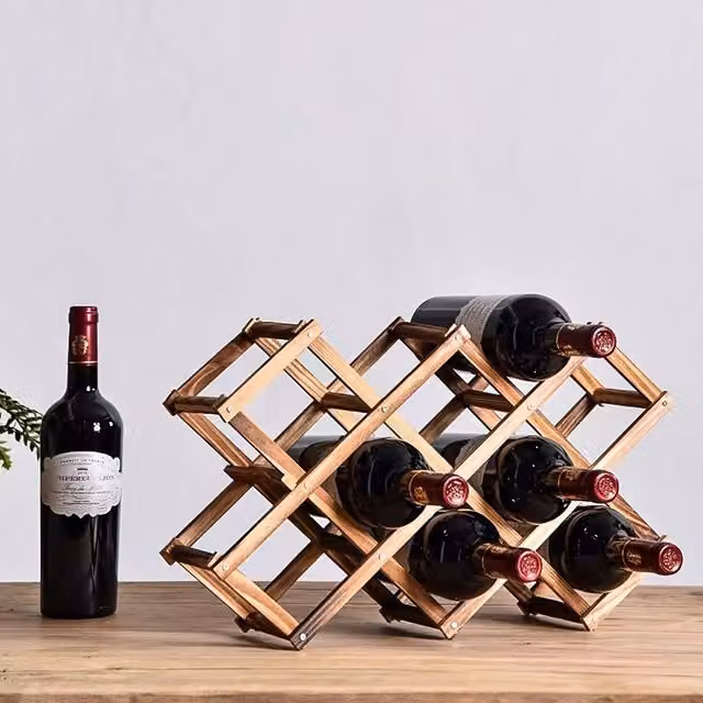 Livingandhome Solid Wood Foldable Red Wine Rack Bottle Storage Shelf in Brown