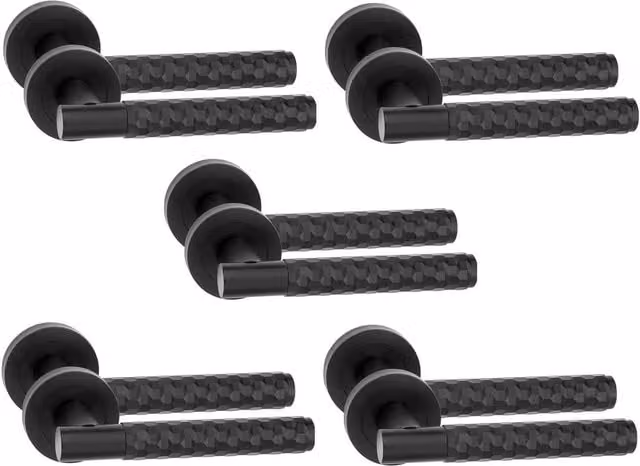 Golden Grace Matt Black Knurled Hex Cut T-Bar Door Handle with Spindle and Screws, 5 Pair