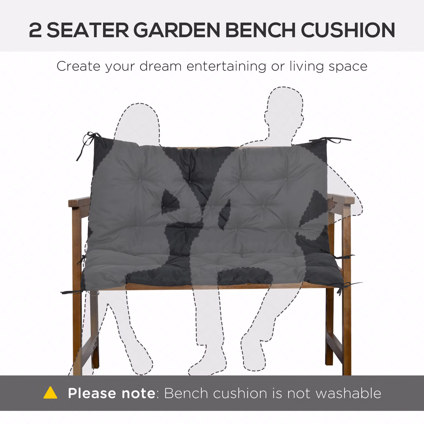 Outsunny 2 Seater Garden Bench Cushion with Back and Ties, Black, W: 98 cm, H: 100 cm – 7
