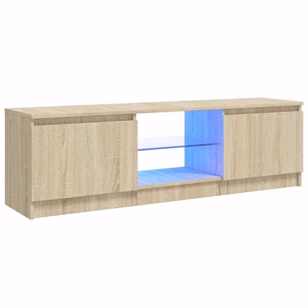 Berkfield Home Modern TV Cabinet with Integrated LED Lights in Sonoma Oak and Beige, W/D/H: 120 x 30 x 35.5 cm – 2