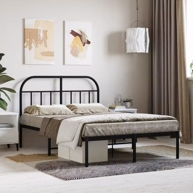 Berkfield Home Metal Bed Frame with Headboard in Black, W/D/H: 120 x 190 cm – 1