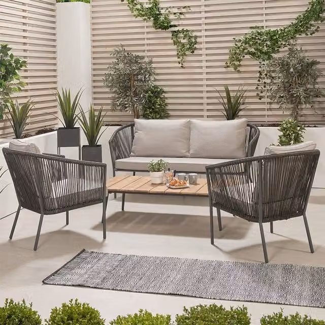 Pacific Lifestyle 4 Seater Grey Acacia Wood and Poly Rope Patio Set