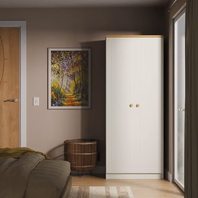 Warwick Ready Assembled 2ft6in Plain Wardrobe in Cream Ash and Modern Oak