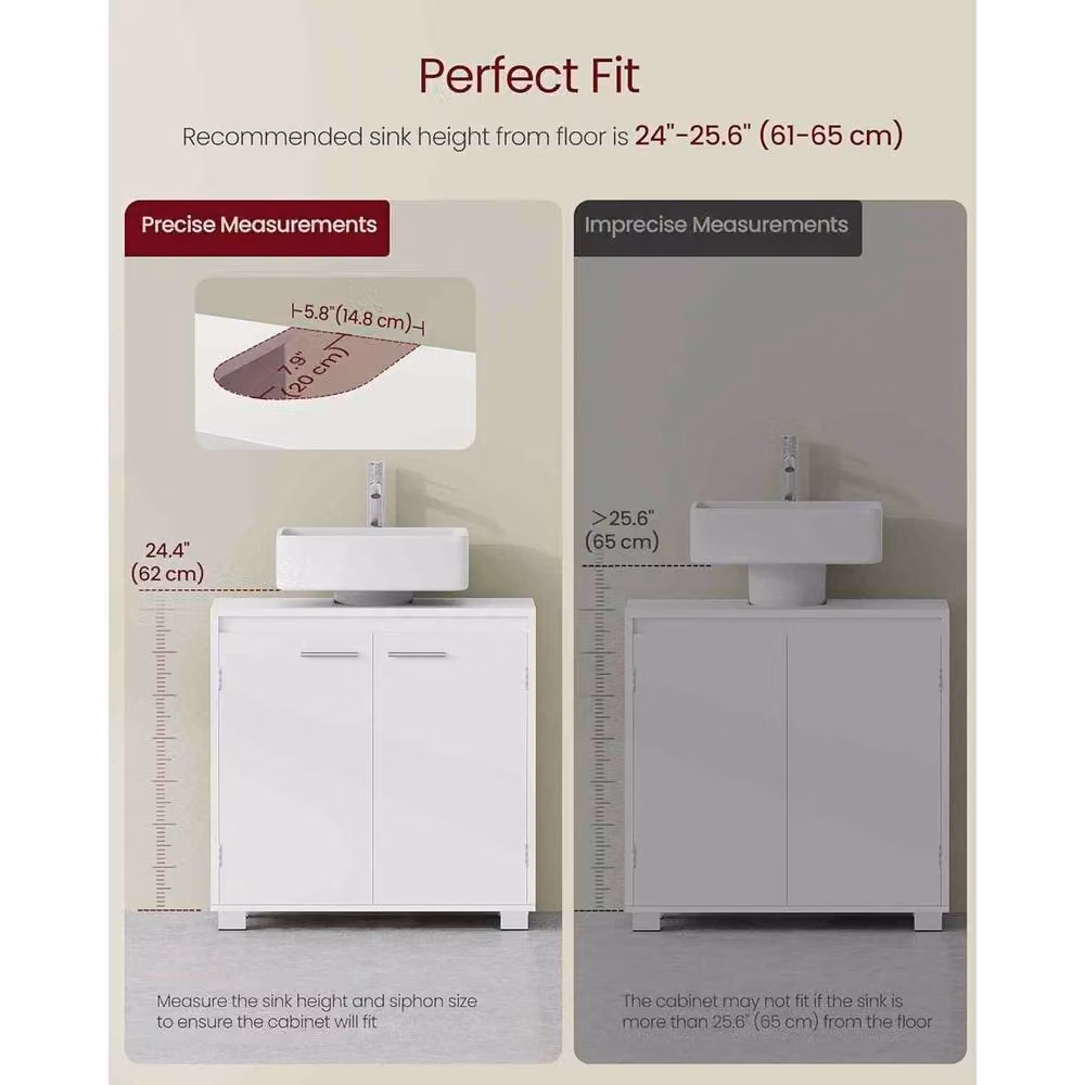 The Bazaarist Under Sink Bathroom Vanity Storage Cabinet with Double Hinged Doors in Soft White – 3