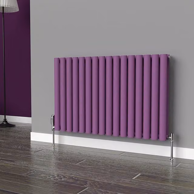 Lux Heat Oval Horizontal Double Radiator in Pretty Plum Purple, W: 96 cm, H: 60 cm