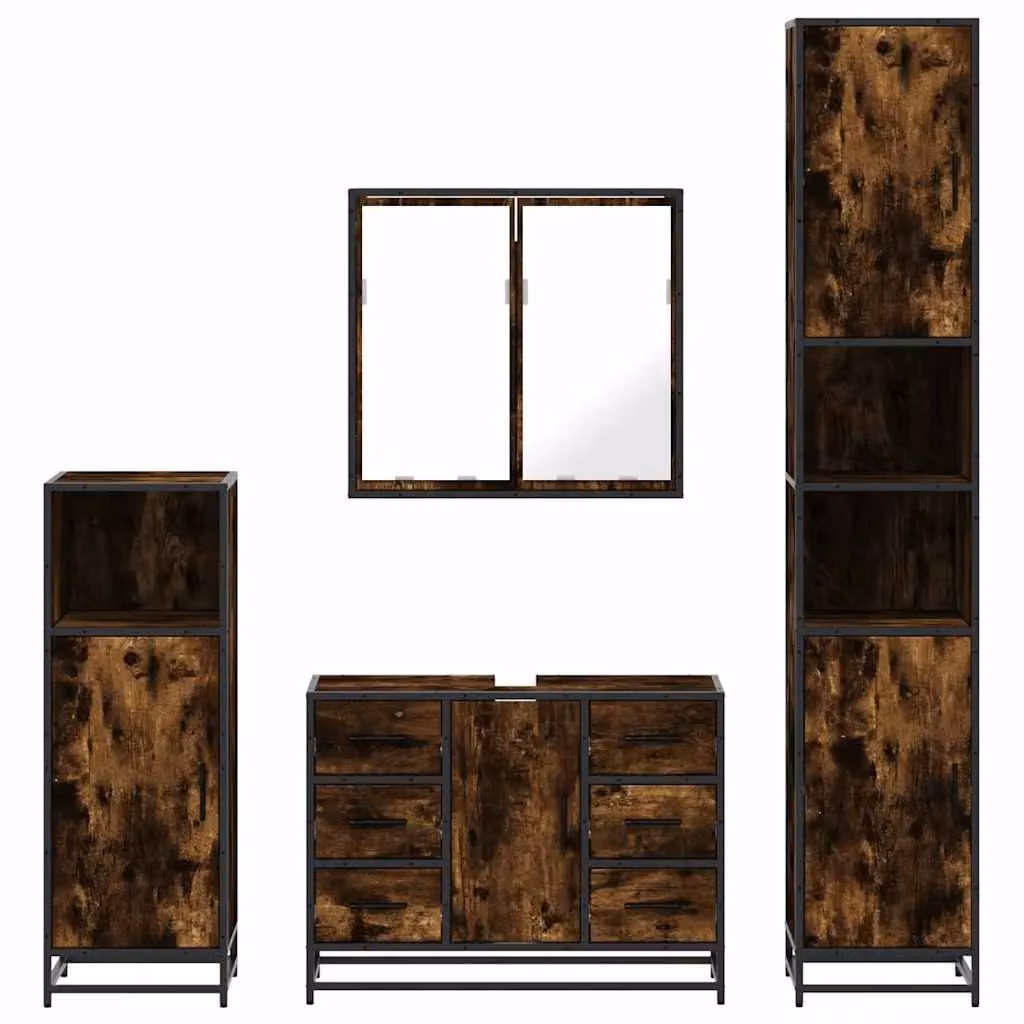 Berkfield Home 4-Piece Industrial Bathroom Furniture Set in Smoked Oak and Brown – 5