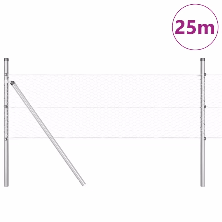 Berkfield Home Hexagon Fence in Silver Galvanised Steel, W: 0.8 m, L: 25 m