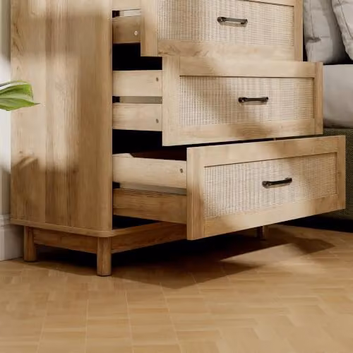 HOMCOM Bohemian Rattan 3 Drawer Chest of Drawers in Oak Brown – 5