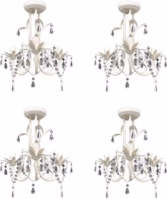 Berkfield Home Crystal Pendant Ceiling Lamp Set of 4 in White and Transparent – 1