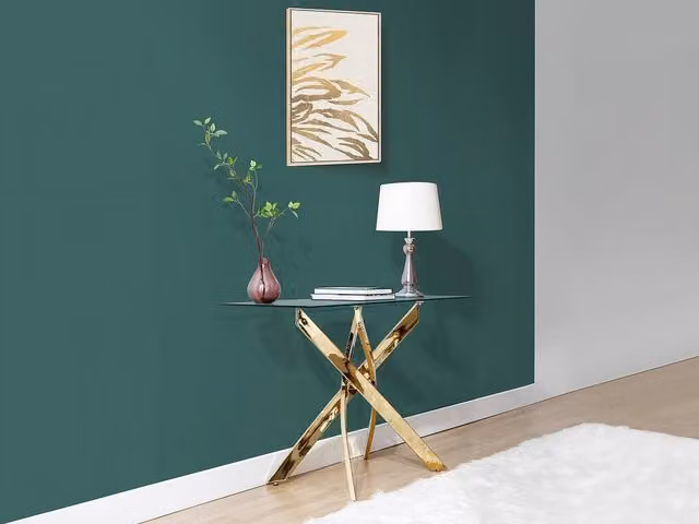 COSIMA Vente-unique Console Table with Gold Metal Frame and Transparent Glass, W/D/H: 75 x 44.5 x 60 cm – 1