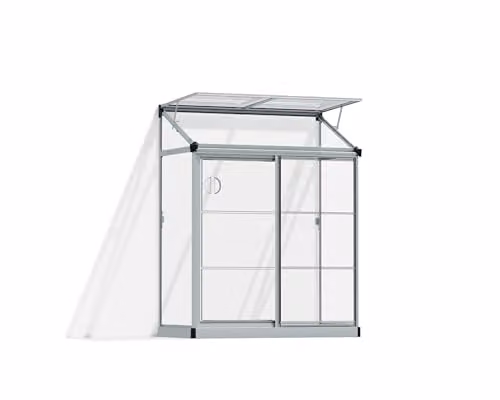 Palram Canopia Lean-to Grow House with Transparent Polycarbonate Panels and Silver Aluminium Frame – 1