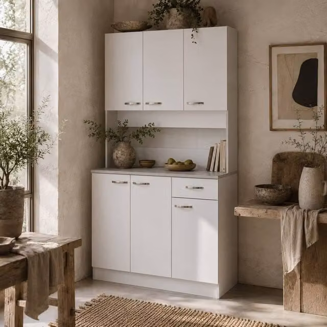Wyld Haus Tovesu Modern Kitchen Cupboard in White and Grey, W/D/H: 101 x 39 x 180 cm