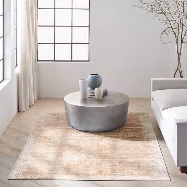 The Rug Shop UK Gold and Beige Modern Abstract Polyester Area Rug, W/D/H: 160 x 220 cm – 1