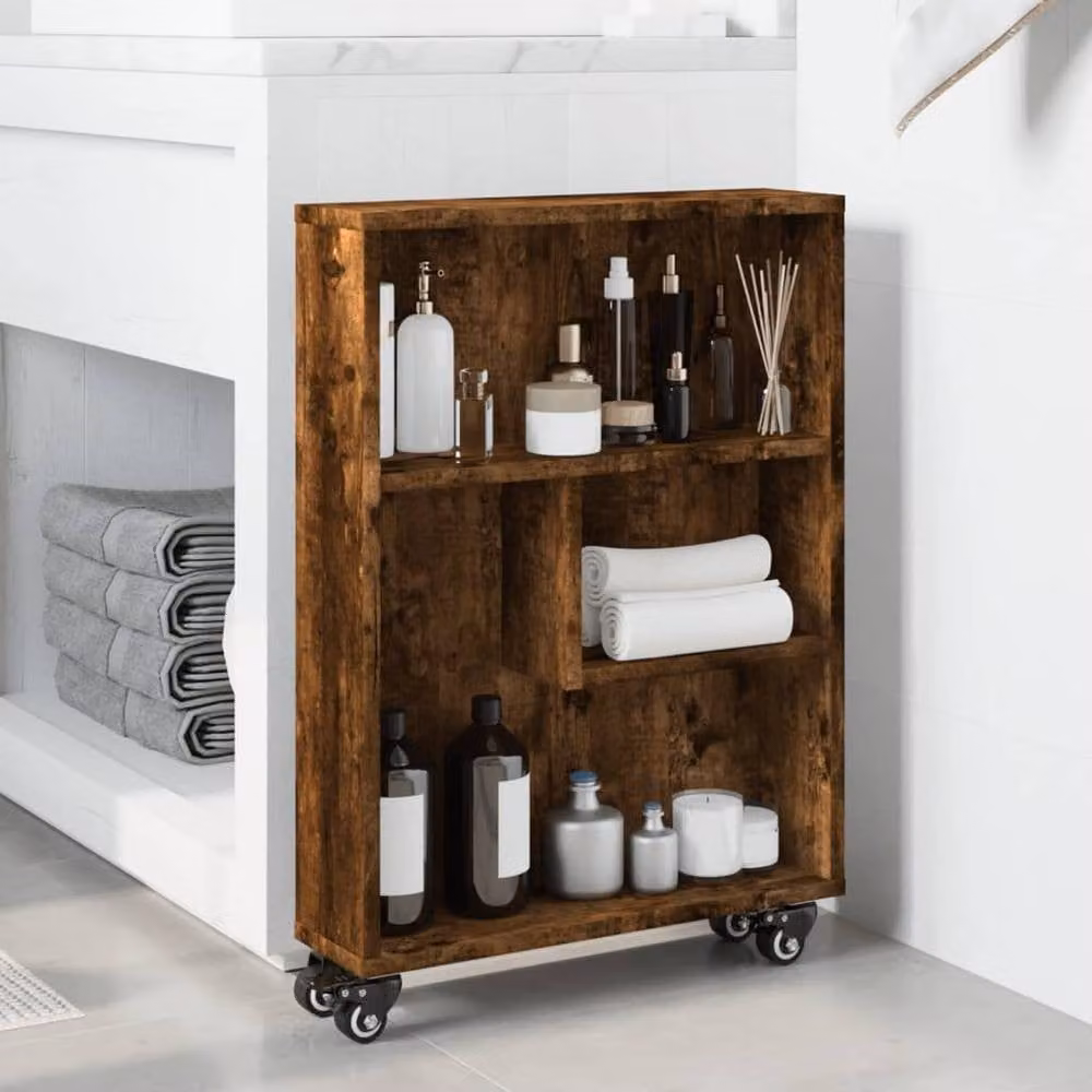 Berkfield Home Narrow Storage Trolley in Smoked Oak Brown, W/D/H: 48 x 13 x 68 cm – 3