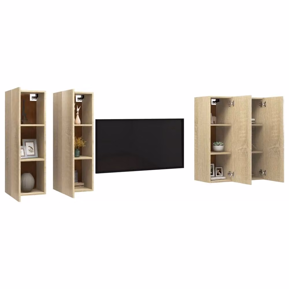 Berkfield Home Set of 4 Wall Mounted TV Cabinets in Sonoma Oak, W/D/H: 30.5 x 30 x 90 cm – 2