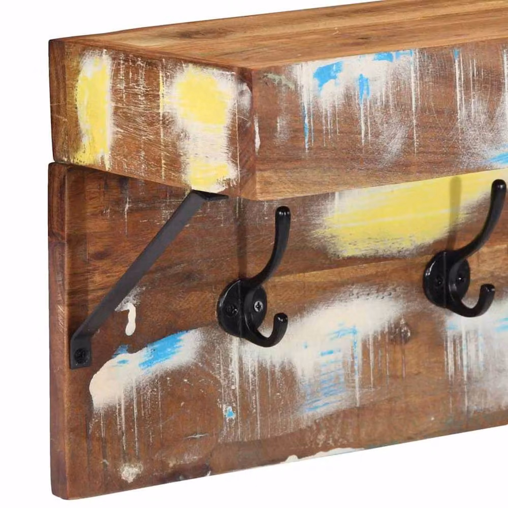 Berkfield Home Wall Mounted Rustic Coat Rack with Shelf in Brown and Multicolour Reclaimed Wood and Metal – 3
