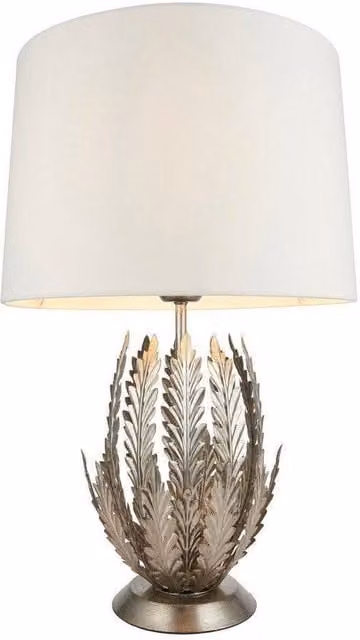 Netlighting Delphine Silver Layered Leaf Table Lamp with White Fabric Cylinder Shade – 1