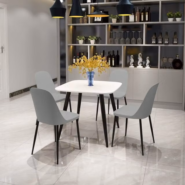 Core Products Ltd Aspen Modern Square White Lacquered Dining Table and 4 Black Plastic Chairs Set in Grey