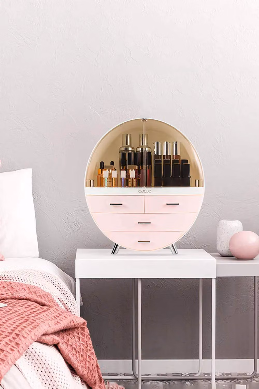SHEONLY Pink Transparent Round Cosmetic Display Box with 4 Drawers, Height: 40 cm – 2