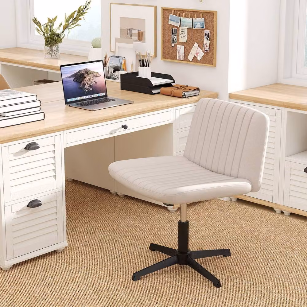 Costway Height Adjustable Swivel Task Chair with 120 Degree Rocking in Beige – 4