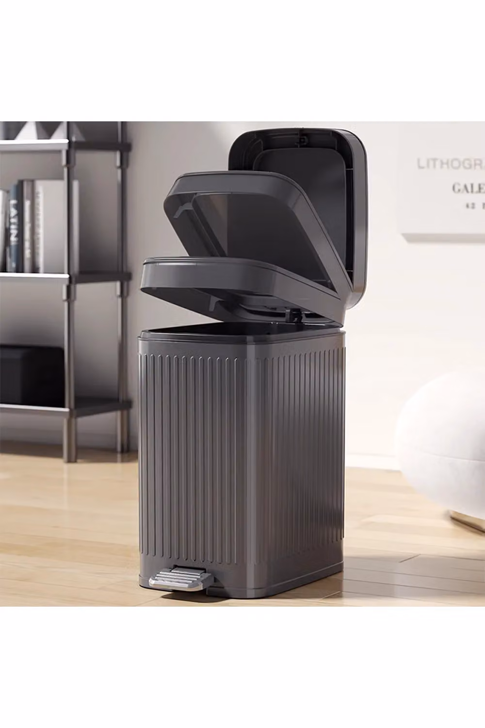 Living and Home 7L Slim Foot-Pedal Plastic Dustbin with Lid in Grey, H: 30.7 cm, W: 16.5 cm – 3