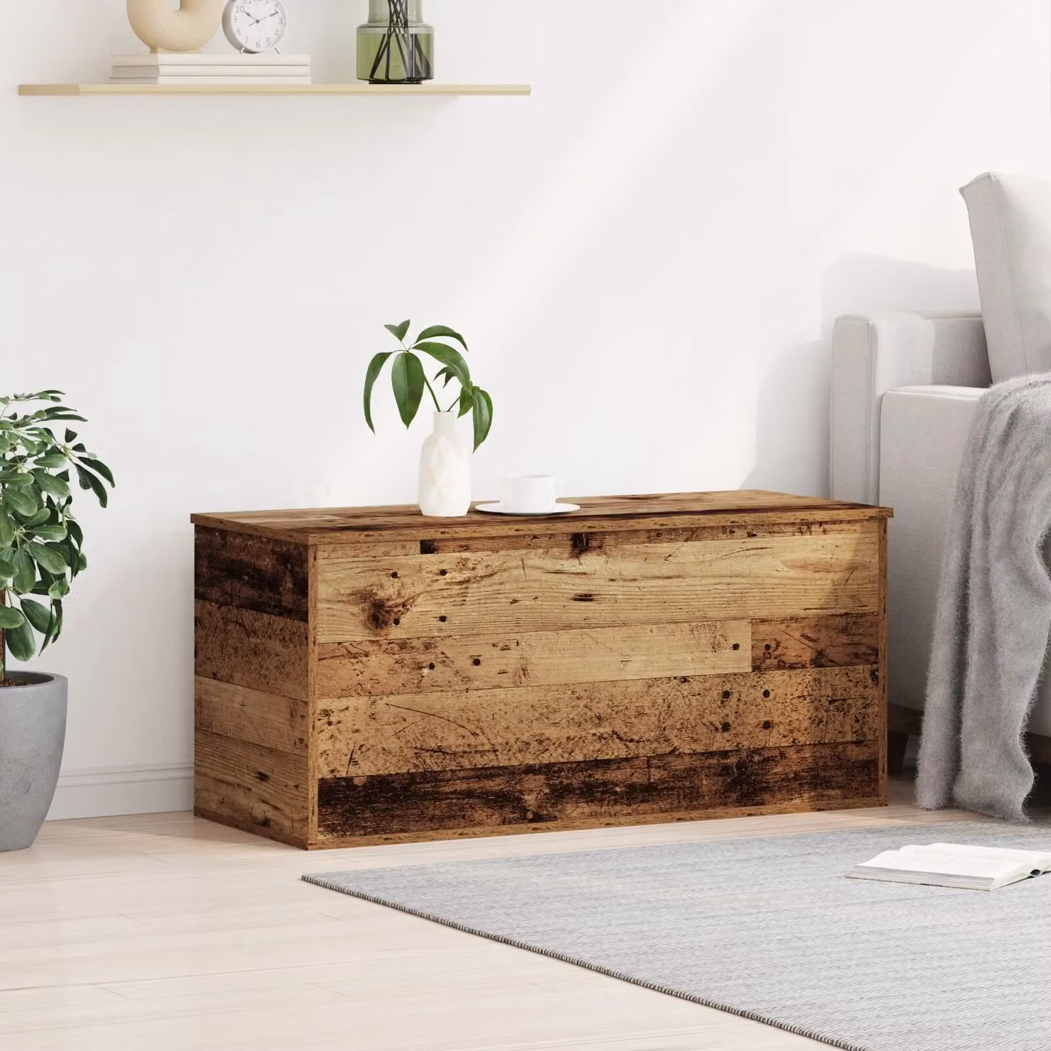 Berkfield Home Storage Box with Lid in Old Wood Brown, W/D/H: 100 x 42 x 46 cm – 3