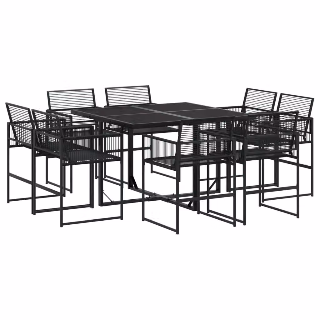 Berkfield Home 9 Piece Black Poly Rattan Garden Dining Set – 2